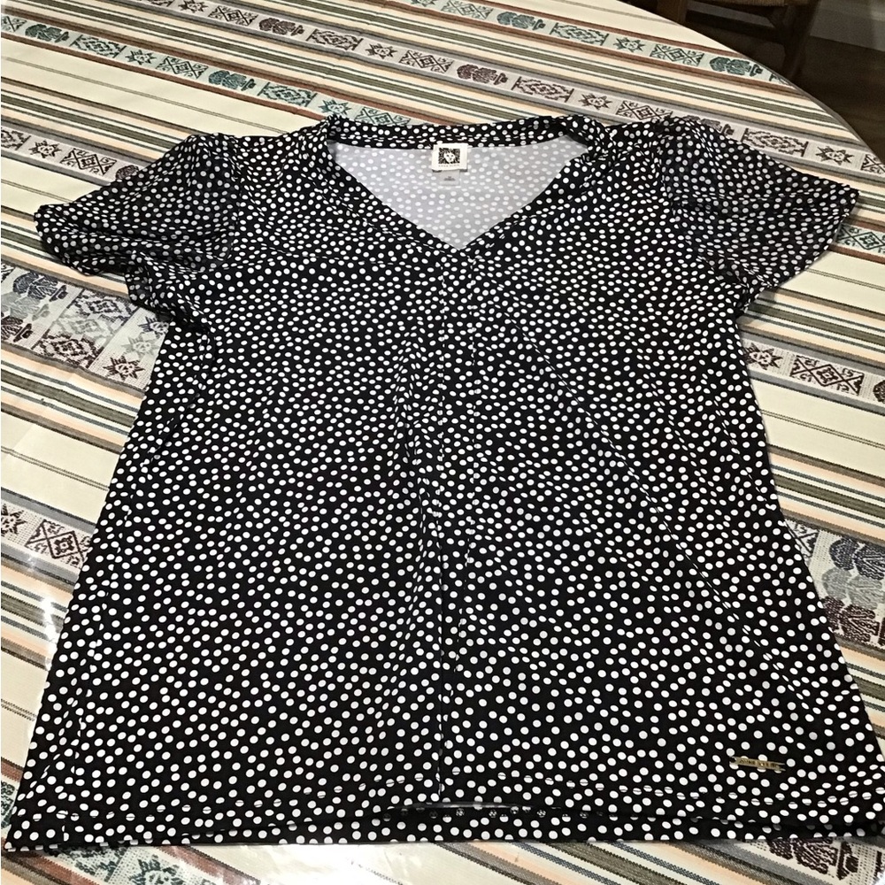Anne Klein Black and White Polka Dot Top